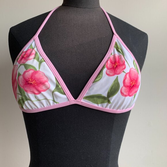 Billabong BLUE CRUSH era Vintage White & pink floral triangle set RARE - Picture 3 of 6